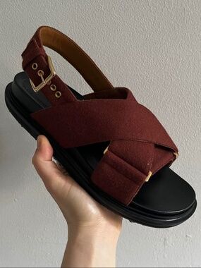 Marni Fussbett Criss-Cross Sandals in Brick Felted Wool